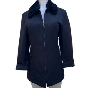 Free of All Average Jacket Women's Size 38 Black Faux Fur Collar Full Zip